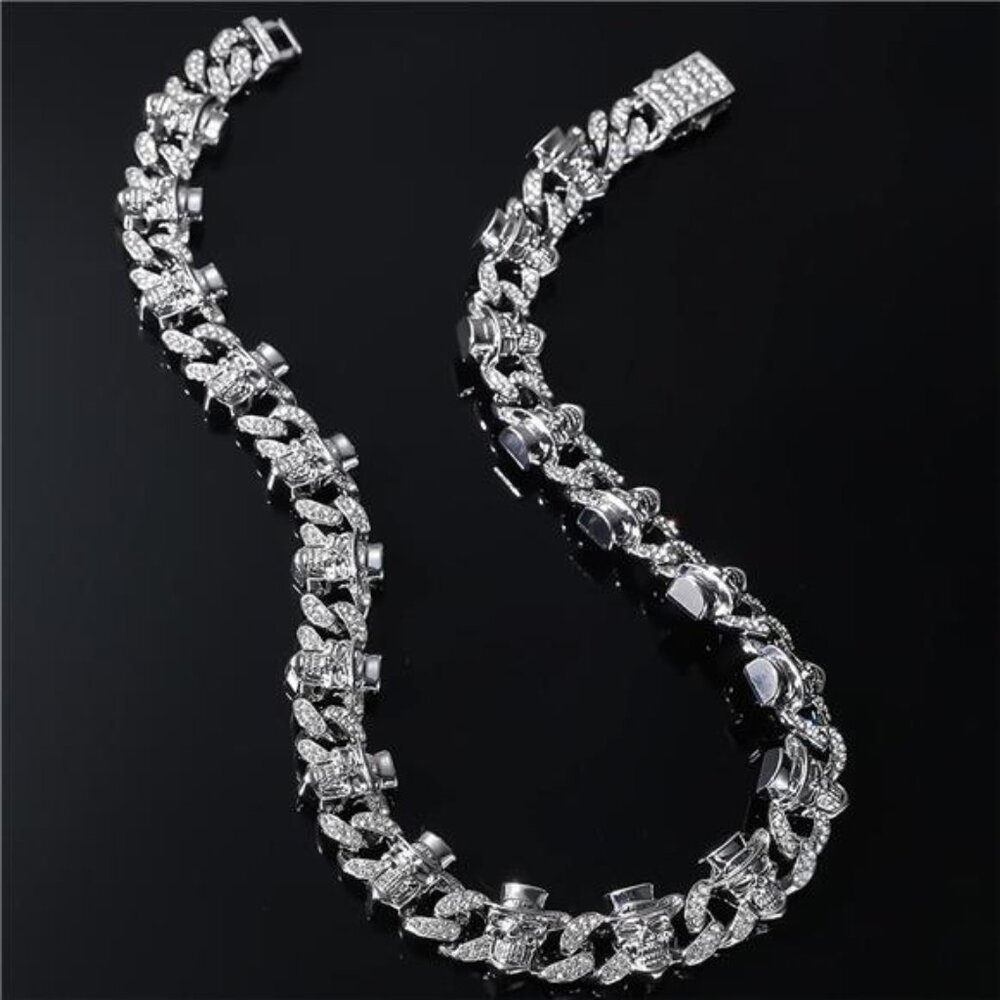 NEW Iced Out Skull Diamond Chain Necklace